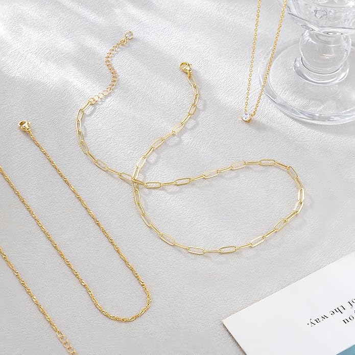 CHESKY 14K Gold Plated Layered Necklaces for Women,Dainty Gold/Silver Plated Chain Necklace CZ Pendant Necklace Adjustable Layering Choker Necklace jewelry Gifts