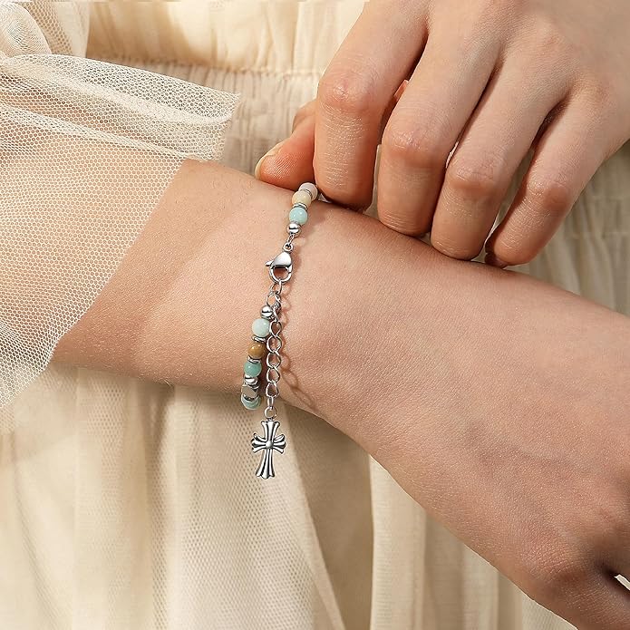 TONY & SANDY Christian Gifts for Women, Religious Cross Bracelet Jewelry, Easter Basket Stuffers for Teens Kids Adults, Faith Confirmation Baptism Christmas Birthday Gifts for Women