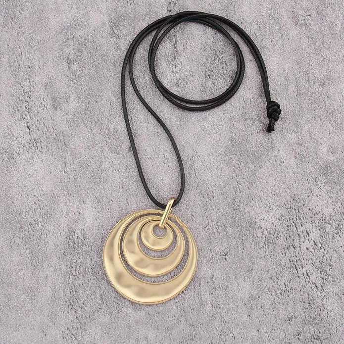 Boho Necklaces for Women Chunky Circle Necklace Layered Boho Circle Leather Choker Necklace Long Vintage Necklaces Bohemian Jewlery Gifts