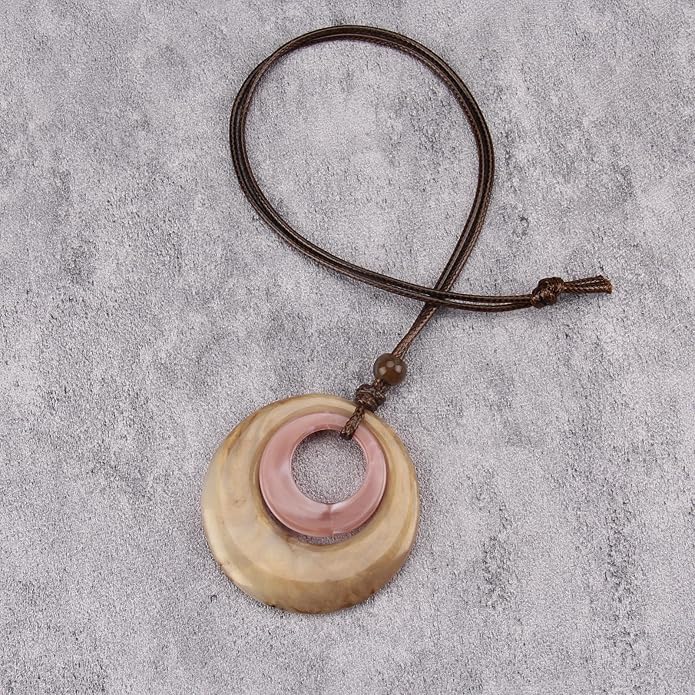 Long Boho Necklaces for Women Vintage Leather Wooden Pendant Y Choker Ethnic Style Gold Circle Hippie Sweater Necklace