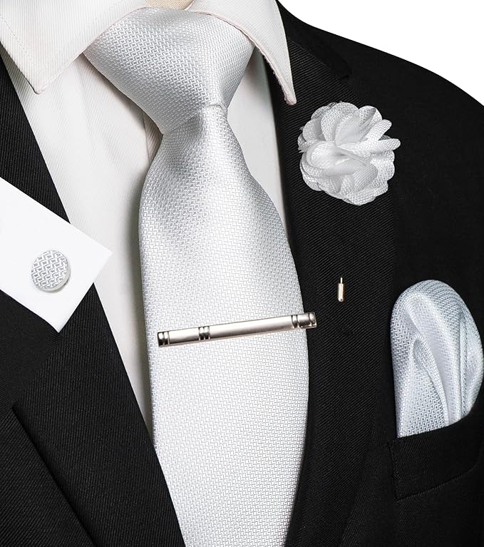 JEMYGINS Mens Tie and Lapel Pin Necktie Pocket Square Cufflinks and Tie Clip Sets for Business Casual 5PCS