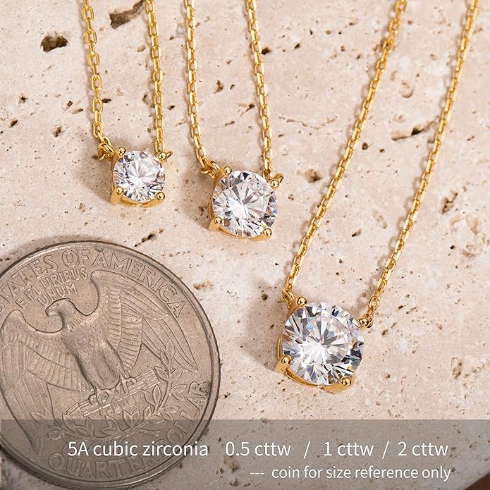 S.Leaf 18Karat Gold Plated Cubic Zirconia Necklace for Women S925 Sterling Silver 0.5/1/2cttw Dainty Crystal Cubic Zirconia Pendant Necklaces Best Friend Birthday Gifts for Women Trendy Sister Mom Wife Womens Her Friend Party