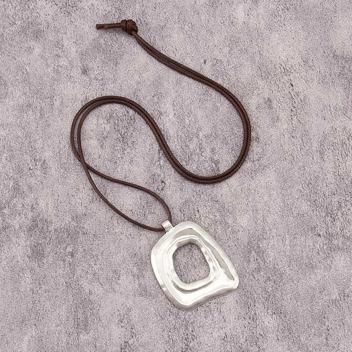 Long Boho Necklaces for Women Vintage Leather Wooden Pendant Y Choker Ethnic Style Gold Circle Hippie Sweater Necklace