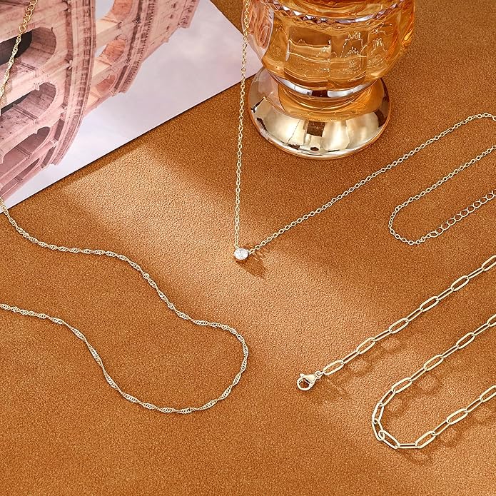 CHESKY 14K Gold Plated Layered Necklaces for Women,Dainty Gold/Silver Plated Chain Necklace CZ Pendant Necklace Adjustable Layering Choker Necklace jewelry Gifts