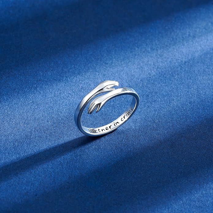 Yesteel S925 Sterling Silver Hug Ring for Women Teen Girls, Adjustable Ring Jewelry Mothers Day Birthday Gifts for Daughters Mom Sister Wife Friends Grandma
