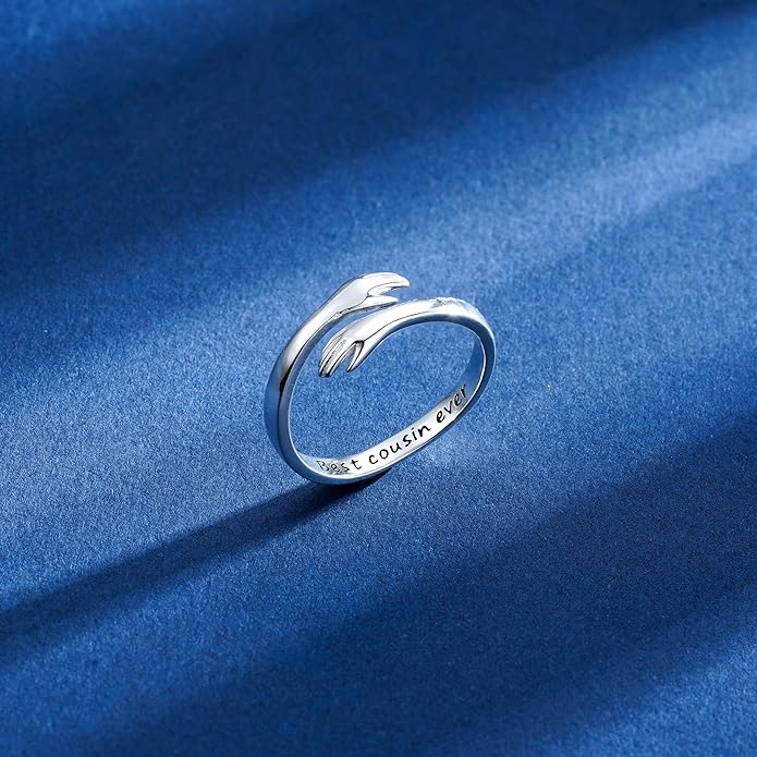 Yesteel Valentines Gifts for Kids Teen Girls - S925 Sterling Silver Hug Ring for Teen Girls Women, Adjustable Ring Jewelry Mothers Day Birthday Gifts for Daughters Mom Sister Wife Friends Grandma