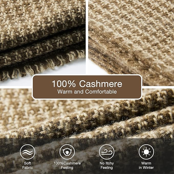 EURKEA 100% Cashmere 2025 Winter Scarf for Women Fringed Edges Warm & Soft Lightweight Solid/Plaid/Two-Tone Free Size