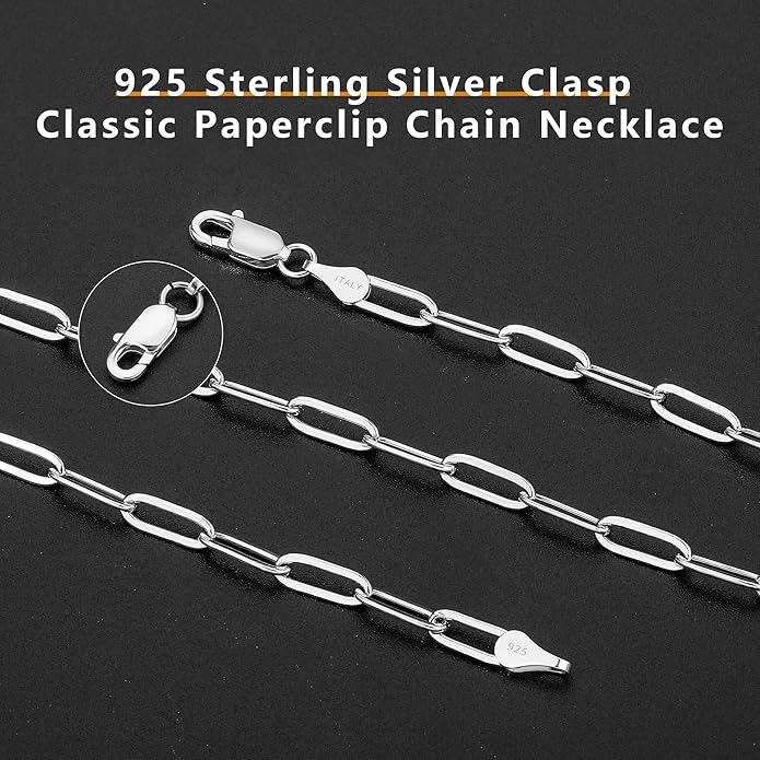 OCHCOH 925 Sterling Silver Clasp 2.5/3/4/5mm Paperclip Chain for Women Silver Chain Necklace 16, 18, 20, 22, 24, 26, 30 Inches