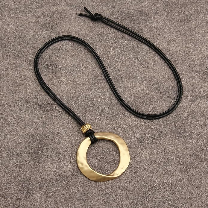 Boho Necklaces for Women Chunky Circle Necklace Layered Boho Circle Leather Choker Necklace Long Vintage Necklaces Bohemian Jewlery Gifts