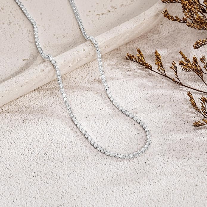 Tennis Necklace for Women, 14K Gold/Silver Plated Rhinestone Choker Necklaces for Women, Dainty Cubic Zirconia Cut Faux Diamond Chain