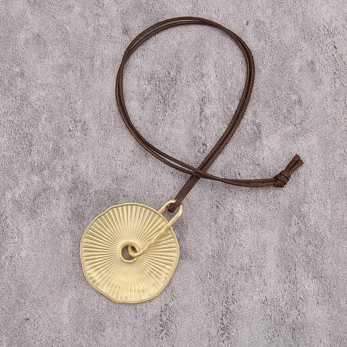 Long Boho Necklaces for Women Vintage Leather Wooden Pendant Y Choker Ethnic Style Gold Circle Hippie Sweater Necklace