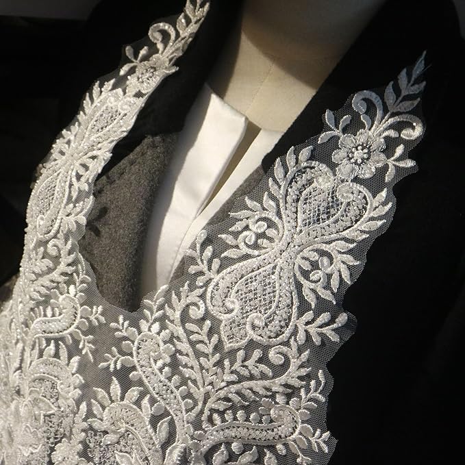 G-RUI 20.9inch*1yards Ivory White Luxury Beaded Embroidery Flower lace Appliques for Wedding Dresses Rhinestone Applique Patches Embroidery lace parches ropa