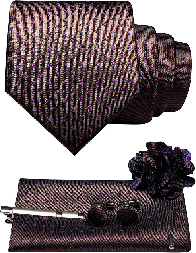 JEMYGINS Mens Tie and Lapel Pin Necktie Pocket Square Cufflinks and Tie Clip Sets for Business Casual 5PCS