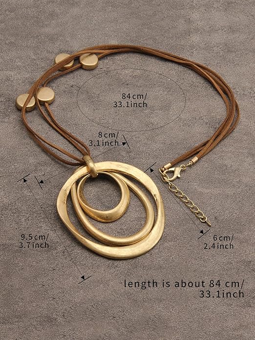 Boho Necklaces for Women Chunky Circle Necklace Layered Boho Circle Leather Choker Necklace Long Vintage Necklaces Bohemian Jewlery Gifts