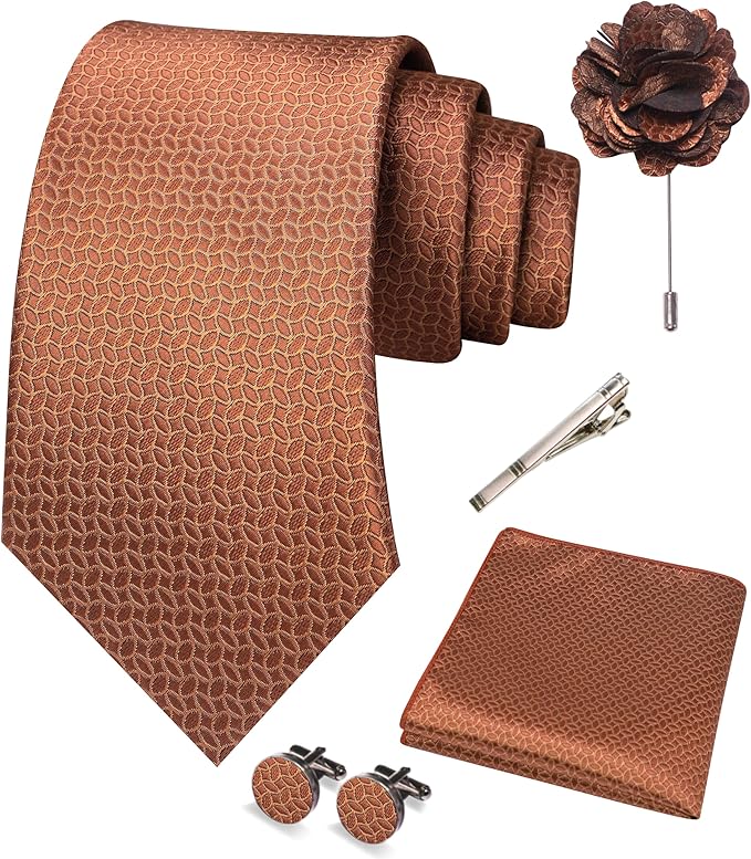 JEMYGINS Mens Tie and Pocket Square,Lapel Pin,Cufflinks,Tie Clip Sets with Gift Box 5PCS