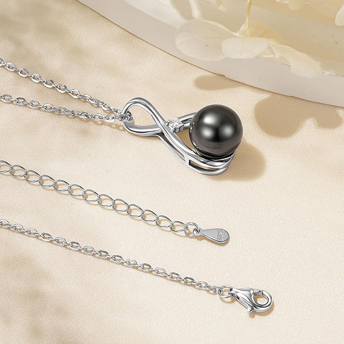 Tahitian Black Pearl Necklaces for Women, Sterling Silver Single Pearl Pendant Necklace Birthday Anniversary Jewelry Gifts for Wife Mom