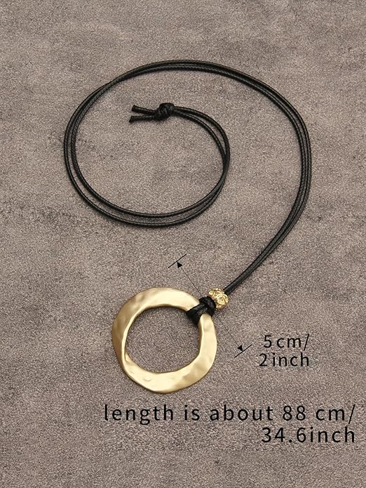 Boho Necklaces for Women Chunky Circle Necklace Layered Boho Circle Leather Choker Necklace Long Vintage Necklaces Bohemian Jewlery Gifts
