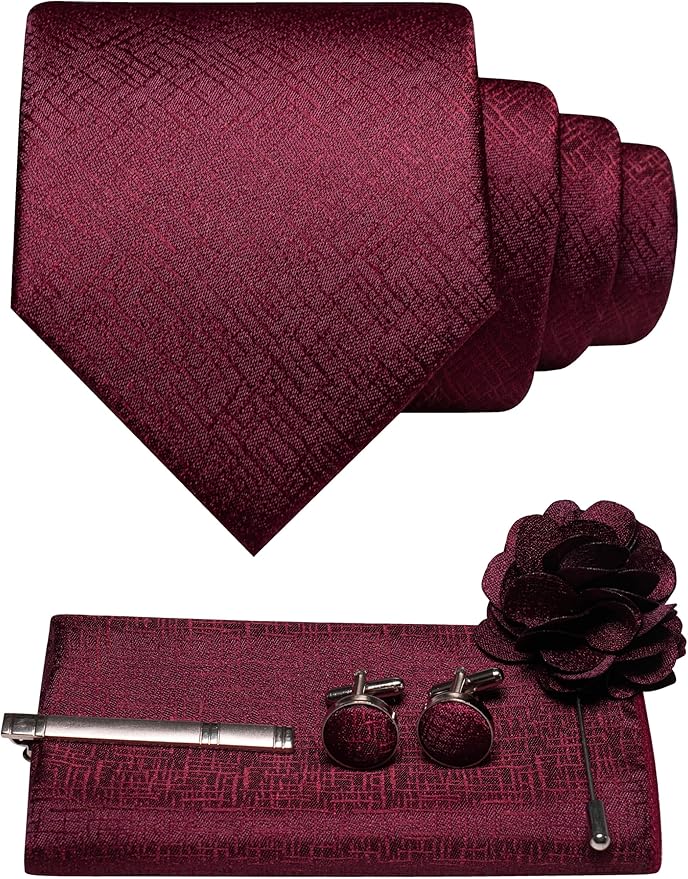JEMYGINS Mens Tie and Pocket Square,Lapel Pin,Cufflinks,Tie Clip Sets with Gift Box 5PCS