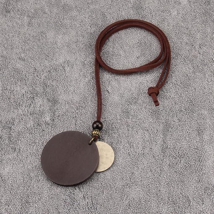 Long Boho Necklaces for Women Vintage Leather Wooden Pendant Y Choker Ethnic Style Gold Circle Hippie Sweater Necklace