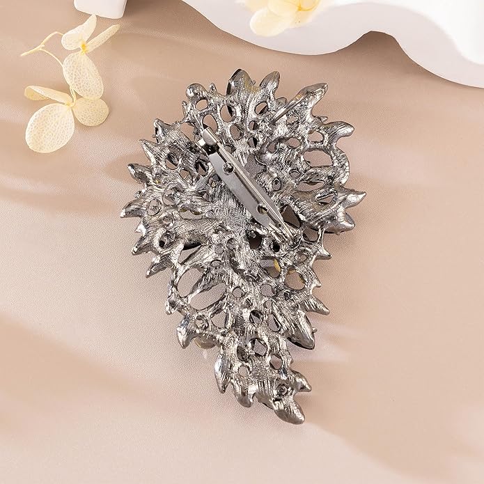 SELOVO Women's Rhinestone Crystal Wedding Flower Leaf Sparkle Brooch Pin