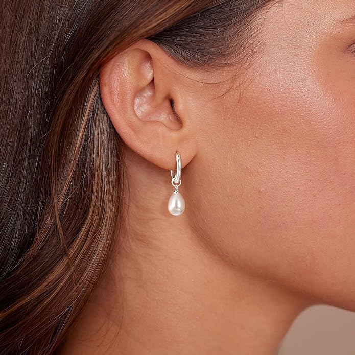 14K Gold Plated Pearl Dangle Earrings for Women, Small Pearl Drop Huggie Hoop Earrings, Hypoallergenic Dainty Gold Wedding Earrings Jewelry Gifts for Women Trendy