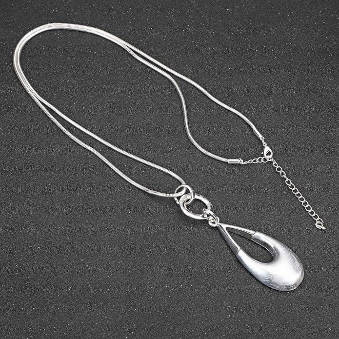 Long Necklaces for Women Waterdrop Pendant Sweater Layered Y Statement Bohemian Silver Chain Necklace with Gifts Box Jewelry