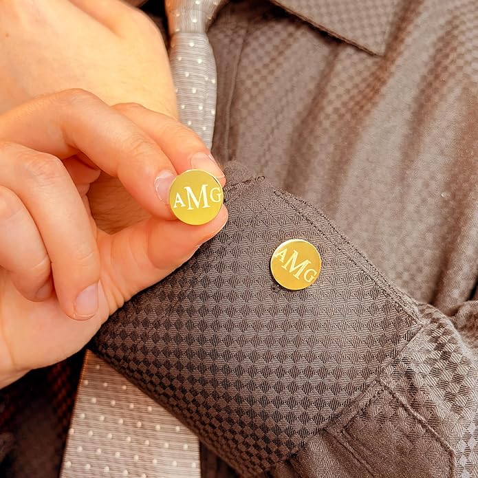 Custom Cuff Links & Personalized Tie Clip Gift Set for Men • Engraved Monogram, Date, Handwriting, Crest, Logo • Father's Day Gift for Dad • Gold, Silver, Black