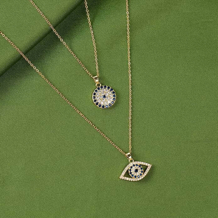 Evil Eye Necklace Layered Necklaces for Women, 2Pcs 18K Gold Plated Dainty Evil Eye Choker Pendant Necklace Handmade Evil Eye Jewelry Protection Gifts