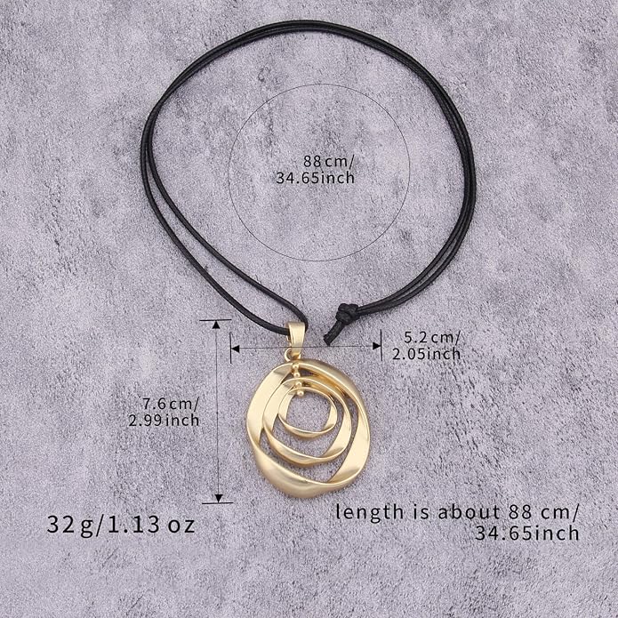 Long Boho Necklaces for Women Vintage Leather Wooden Pendant Y Choker Ethnic Style Gold Circle Hippie Sweater Necklace