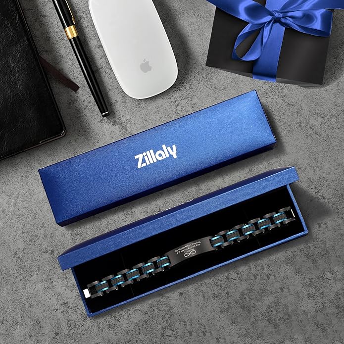 Men's Stainless Steel Two-Tone Square Link diamond Bracelet in Black & Blue Ion-Plated Black