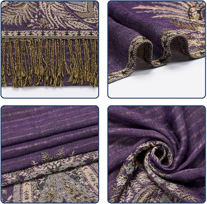 QIUTIMIY Paisley Pashmina Shawl Wrap Women Reversible Vintage Jacquard Pashmina Rave Scarf with Fringe for Evening, Wedding