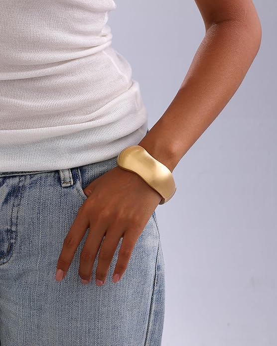 Bangle Bracelets for Women | 14K Gold Plated Trendy Wide Bracelets | Hinged Arm Cuff Bangles Chunky Bracelet for Women