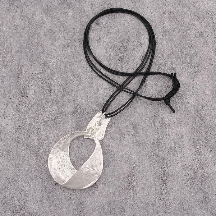 Long Boho Necklaces for Women Vintage Leather Wooden Pendant Y Choker Ethnic Style Gold Circle Hippie Sweater Necklace