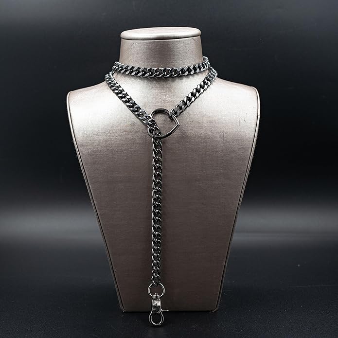 Chunky Gold Choker Necklaces for Women, Long Gold Chain Heart Necklace, 36 Inches Slip Chain Adjustable Lariat Heart Y Necklace for Women and Men, Goth Chunky Heart Necklace Jewlery Gifts