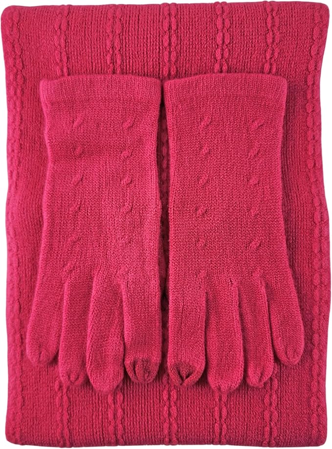 BRUCERIVER Women's Ultra Soft Knit Scarf & Glove Set Touchscreen Function Cable Design