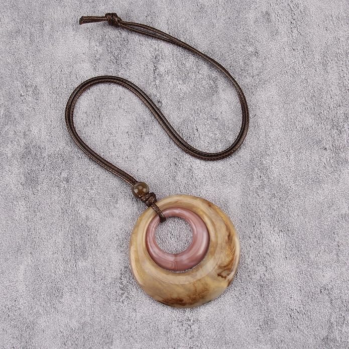 Long Boho Necklaces for Women Vintage Leather Wooden Pendant Y Choker Ethnic Style Gold Circle Hippie Sweater Necklace