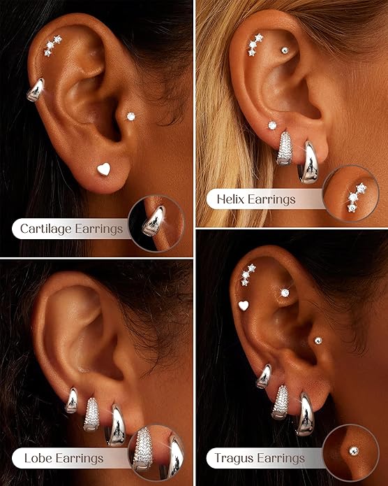 Hypoallergenic 14K Gold Plated Hoop Stud Earrings for Women Surgical Stainless Steel Flat Back Earrings Lightweight Small Chunky Huggie Hoops Cartilage Earring Stacks for Multiple Piercing Women Gifts