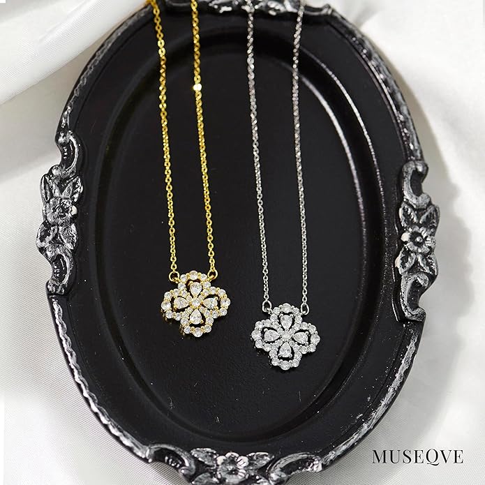 MUSEQVE Four Leaf Clover Necklace for Women Dainty Mother of Pearl White Black Onyx Pink Blue Mint Green Crystal Lucky Clover Pendant 14K Gold Plated Jewelry Gifts [CVRN]