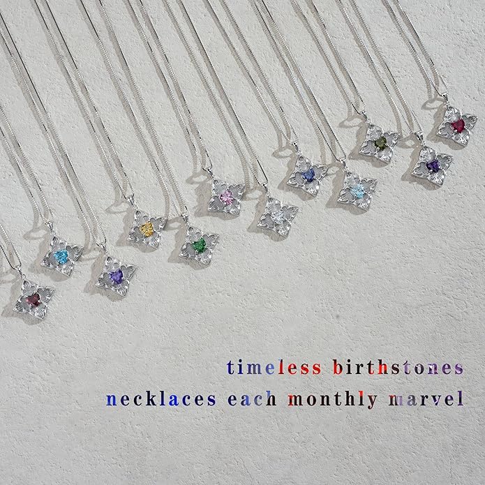 Delicate Four-Leaf Clover Charm Necklace with January Birthstone - S925 Silver, Gift Idea