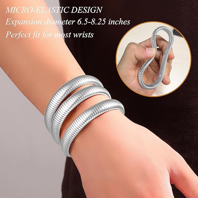 UILZ 3-Pack Gold Bangles Bracelet for Women - 24K Real Gold Plated Stainless Steel Chunky Stretch Bangles Stackable Wide Bracelet Jewelry for Everyday & Special Occasions Pulseras Para Mujer