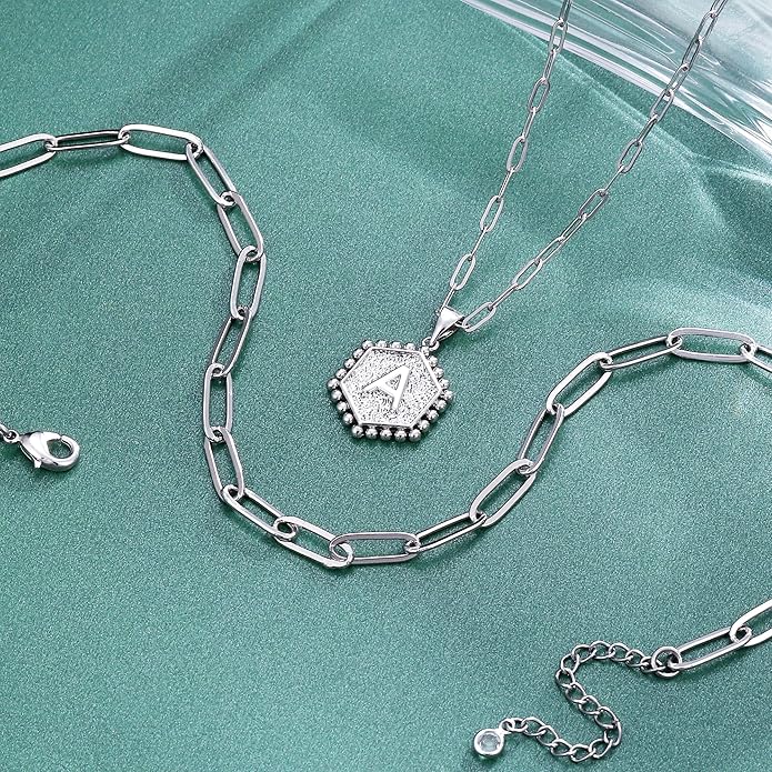 M MOOHAM Dainty Initial Necklaces for Women - Layering Necklace for Women Cute Hexagon Letter Initial Necklace Layered Necklaces for Womens Gifts