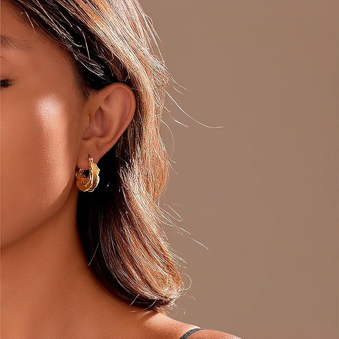 YUJIE Gold Plated Hoop Earrings for Women Brass Earring Chunky Statement Jewelry