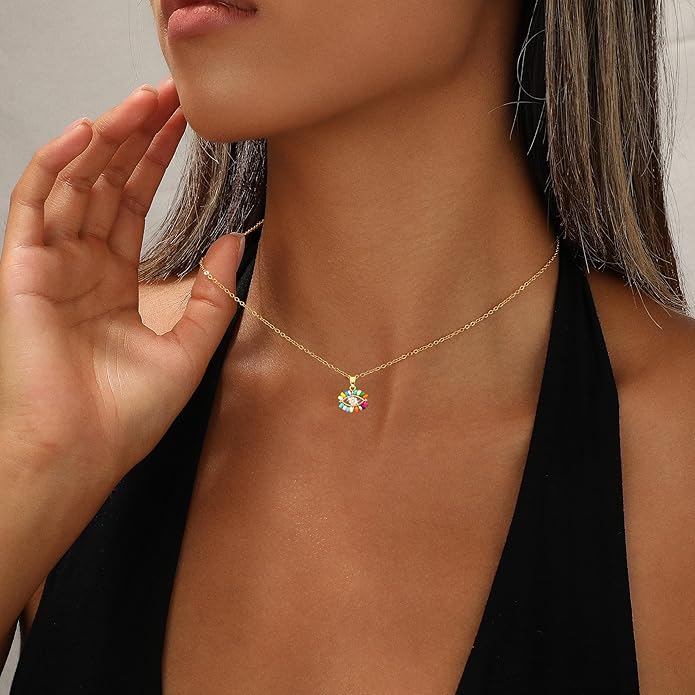 Evil Eye Necklace for Women,Dainty 14K Gold/Sterling Silver Plated Evil Eye Pendant Necklace Tiny Boho CZ Diamond Necklace Cute Trendy Lucky Protection Jewelry Gift for Women