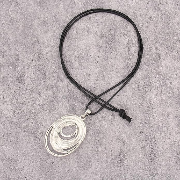 Long Boho Necklaces for Women Vintage Leather Wooden Pendant Y Choker Ethnic Style Gold Circle Hippie Sweater Necklace