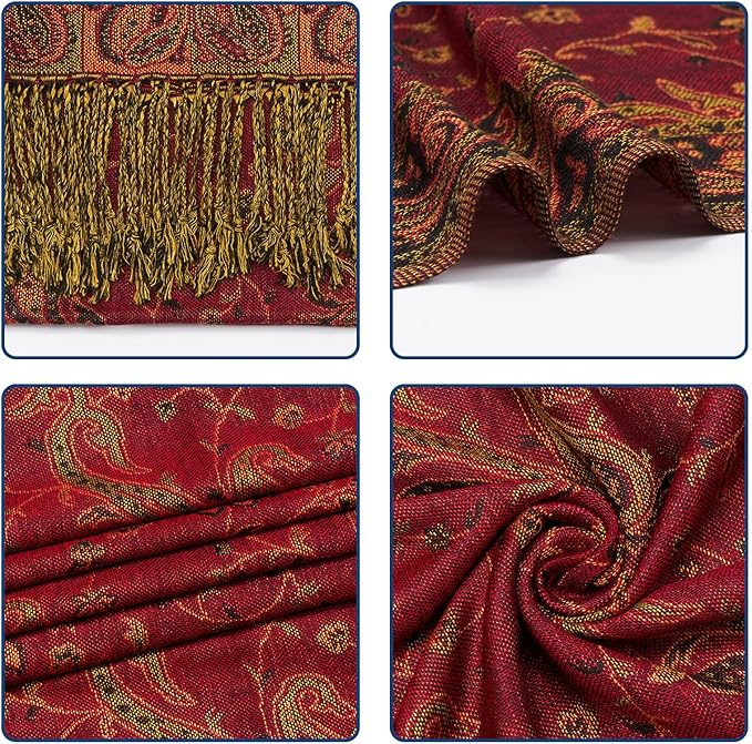 QIUTIMIY Paisley Pashmina Shawl Wrap Women Reversible Vintage Jacquard Pashmina Rave Scarf with Fringe for Evening, Wedding