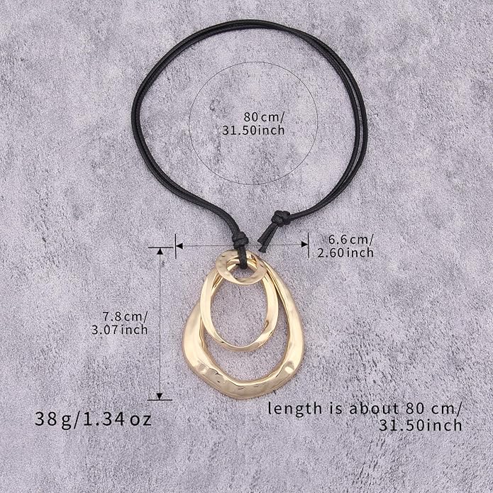 Long Boho Necklaces for Women Vintage Leather Wooden Pendant Y Choker Ethnic Style Gold Circle Hippie Sweater Necklace