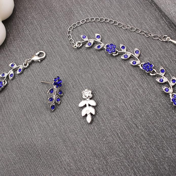 Austrian Crystal Rhinestone Choker Necklace Dangle Earring Link Bracelet Jewelry Set for Brides Bridesmaid Prom Costume Accessories for Women