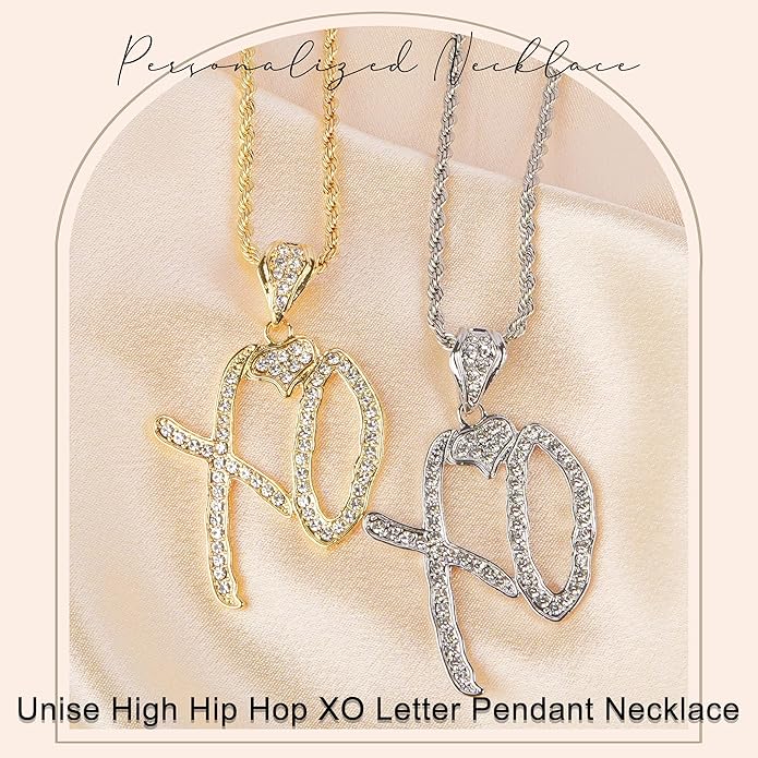 New 2026 Unise High Hip Hop XO Letter Pendant Necklace for Women Men, Iced Out Letter Jewelry Lovers Pendant Fashion Trendy Accessories Creative Gift