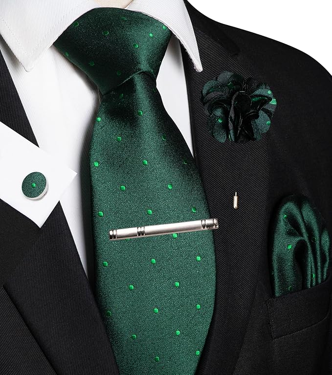 JEMYGINS Mens Tie and Lapel Pin Necktie Pocket Square Cufflinks and Tie Clip Sets for Business Casual 5PCS