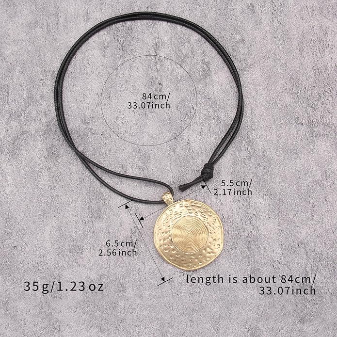Boho Necklaces for Women Chunky Circle Necklace Layered Boho Circle Leather Choker Necklace Long Vintage Necklaces Bohemian Jewlery Gifts